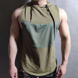 Men's fashionable fitness sleeveless hooded vest男士连帽背心