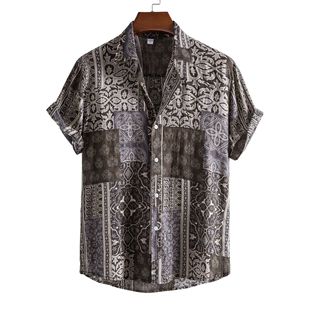 夏季新款欧码民族风男短袖衬衫 Ethnic Style Short Sleeve Shirt