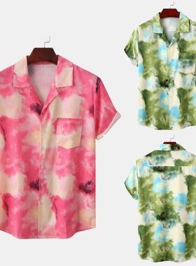 2023夏新款男士休闲时尚宽松短袖衬衣Fashion short sleeve shirt