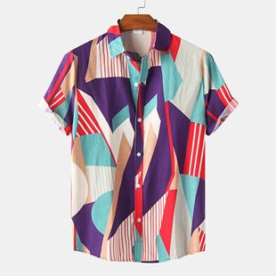 男士短袖民族风花衬衫Ethnic casual short sleeved floral shirt