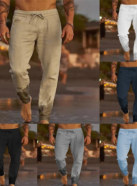 Men solid color drawstring loose beach casual pant男纯色长裤