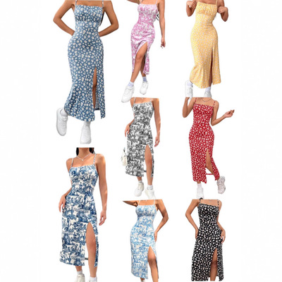 2026Ladies' slit daisy leopard print dress雏菊豹纹印花连衣裙