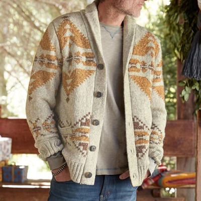 Men's jacquard outer wear sweater long-sleeved knitted jacke
