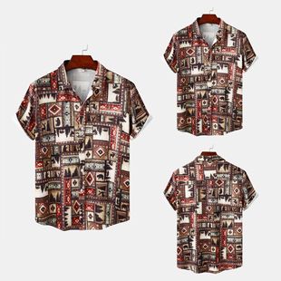 2023夏季男士休闲翻领夏威夷碎花短袖衬衫Hawaiian printed shirt