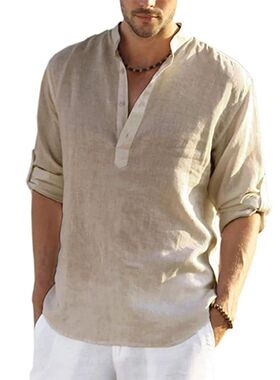 Men stand up collar solid color long sleeved shirt男长袖衬衫