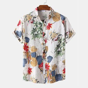 夏季新款男士翻领宽松碎花衬衫Loose floral short sleeved shirt