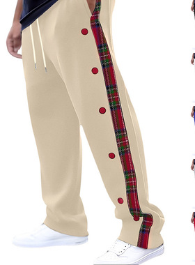 Checkered four button straight leg men's pants格子四合扣男裤