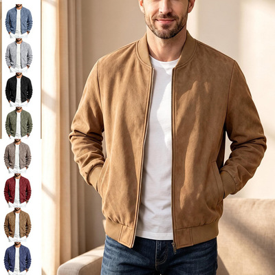 Casual suede zipper stand up collar jacket休闲麂皮绒立领外套