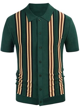 2023夏季绿色条纹短袖休闲商务polo衫 Green Stripe Short Sleeve