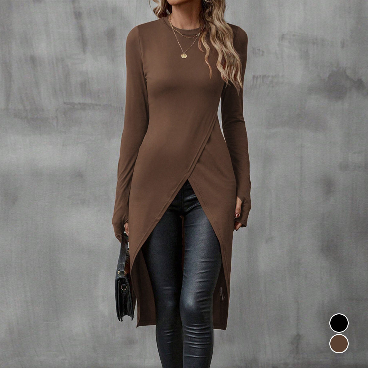 2026 Autumn sexy slit fashion slim fit dress女性感开叉连衣裙