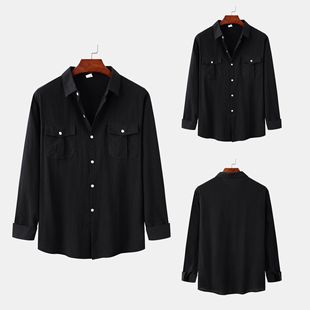 Men's black casual large sleeved shirt男黑色休闲大码长袖衬衫