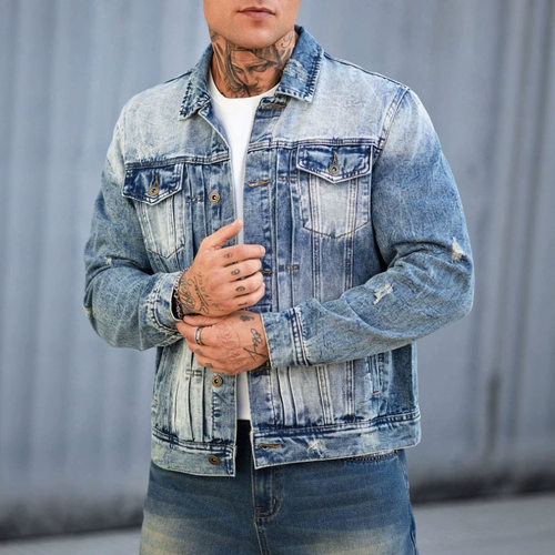 2026 Men's pleated gradient denim jacket男士褶皱渐变牛仔夹克