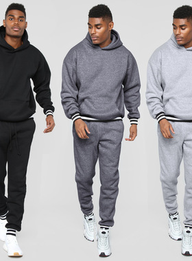 Color blocking patchwork hoodie hooded casual suit男休闲套装