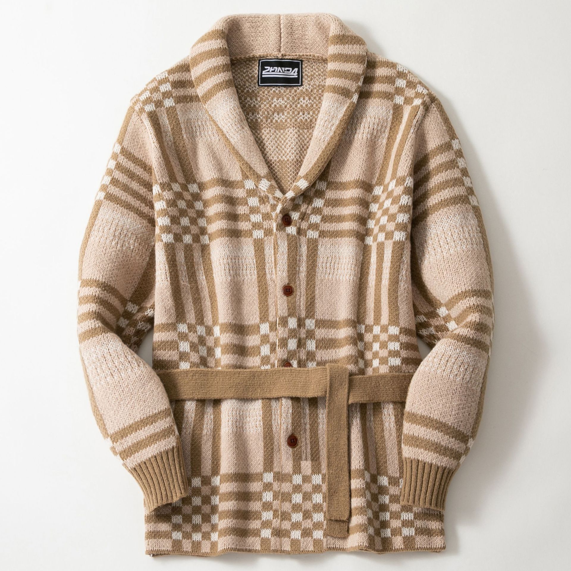 Men' retro checkered jacquard cardigan sweater男复古格子开衫