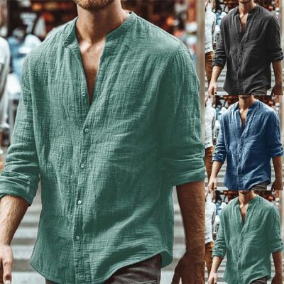 SolidColor Casual Stand Collar Long Sleeve Top纯男色立领衬衫