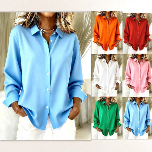 Women's collar long sleeve button up shirt女翻领长袖纽扣衬衫
