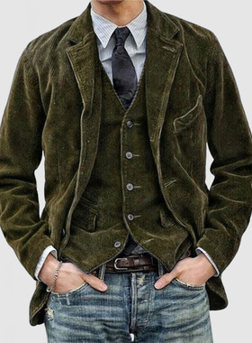 男士灯芯绒休闲纯色外套Men's Flannel Casual Solid Color Coat