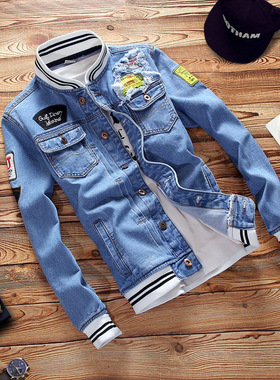 男立领休闲牛仔外套 Men's Stand-Up Collar Casual Denim Jacket