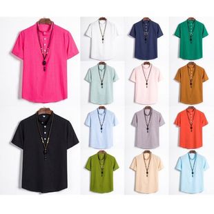 夏新款舒适百搭短袖立领领衬衫 Short sleeve stand collar shirt