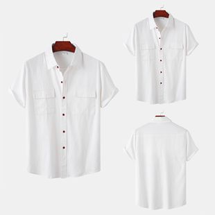 纯色短袖衬衣Men's fashionable solidcolor short sleeved shirt