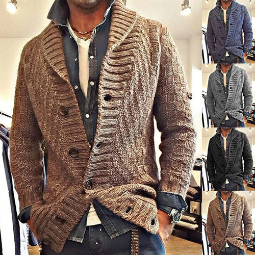 Men's autumn vintage collar knitted cardigan男士复古针织开衫