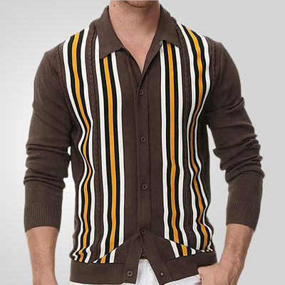 Men's thin business casual striped polo shirt 男休闲条纹毛衣