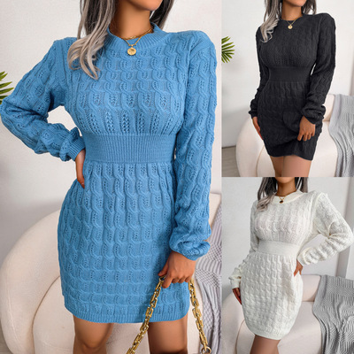 2026 Casual Fried Dough Twists Hip Wrap Dress休闲麻花连衣裙