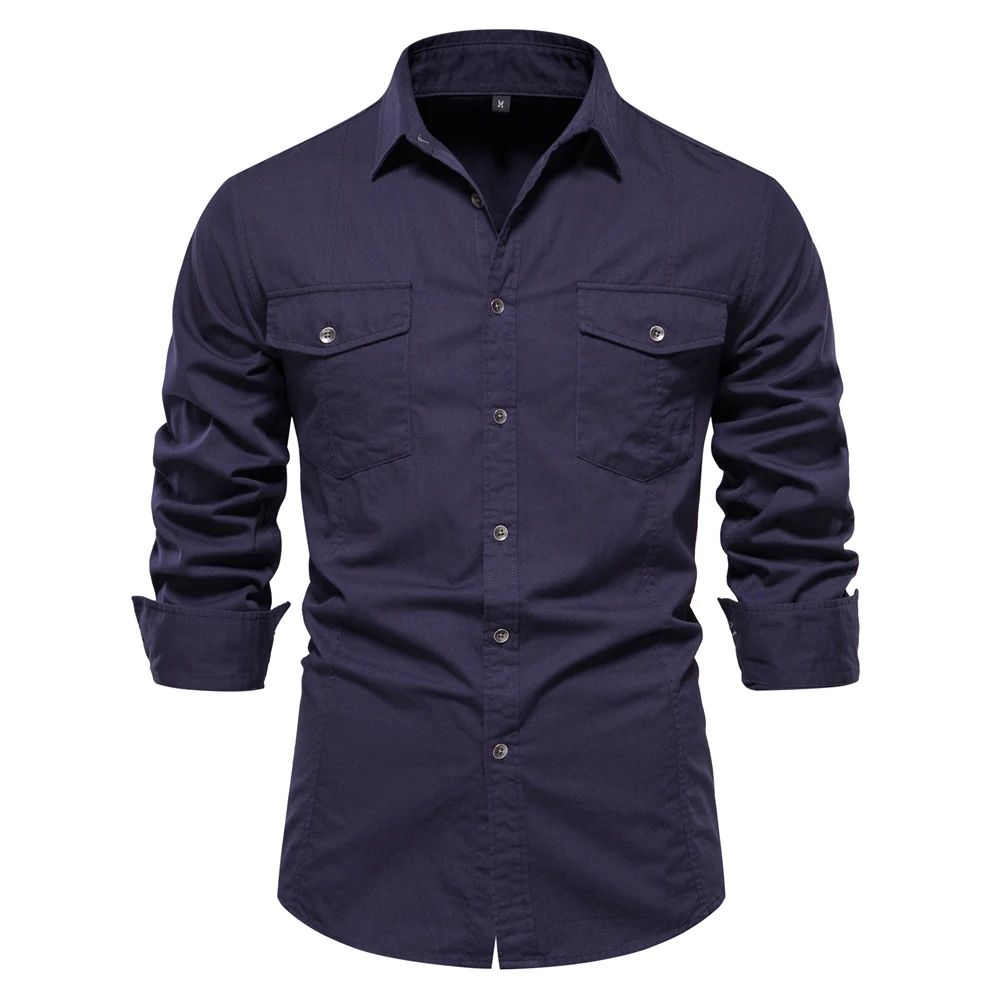 Men business casual solid color long sleeved shirt男长袖衬衫