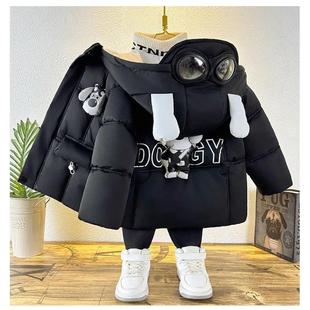 男童棉衣2025新款卡通棉袄外套酷男孩冬季洋气中场款防寒棉服加厚