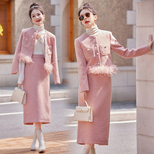法式气质粉色小香风套装女2025冬装新款轻奢名媛千金高级感两件套