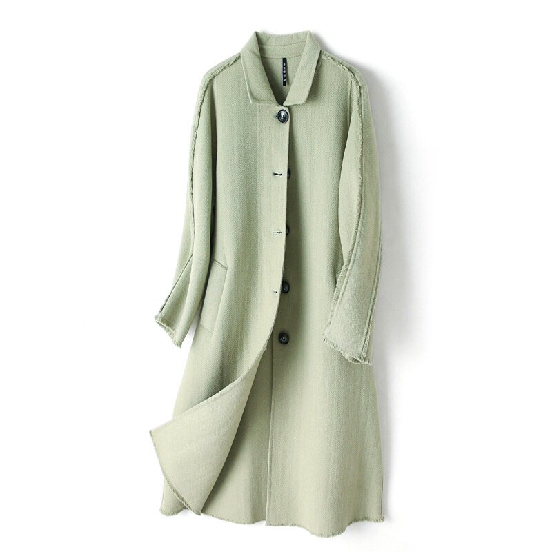 秋冬中长款双面羊绒大衣女翻领修身简约羊毛呢子外套女士