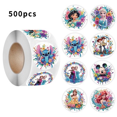 500张/卷迪士尼综合款艾莎美人鱼公主卷卷贴纸烘焙礼品封口装饰贴