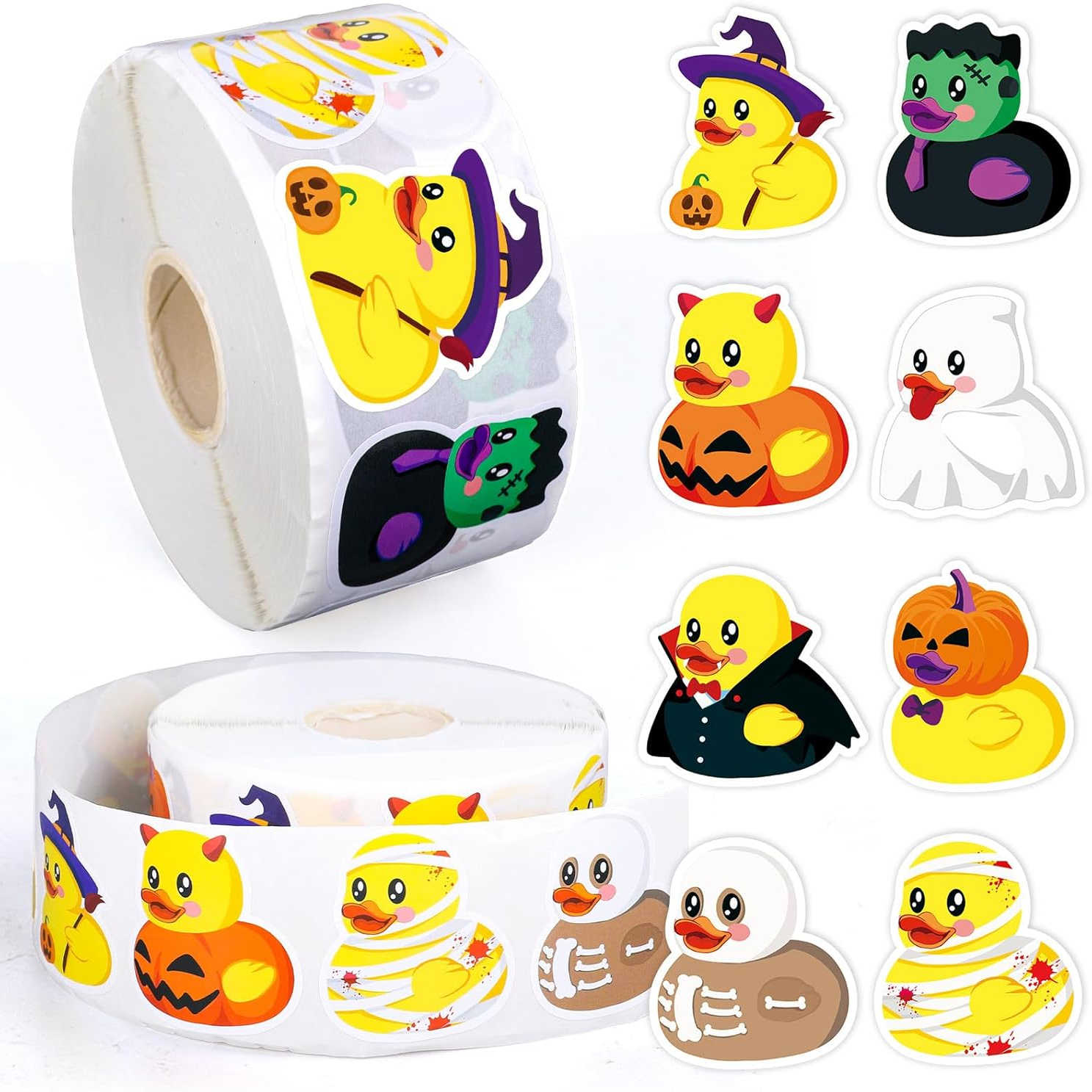 500张/卷小黄鸭万圣节cos服装贴纸手账礼盒封口包装不干胶标签