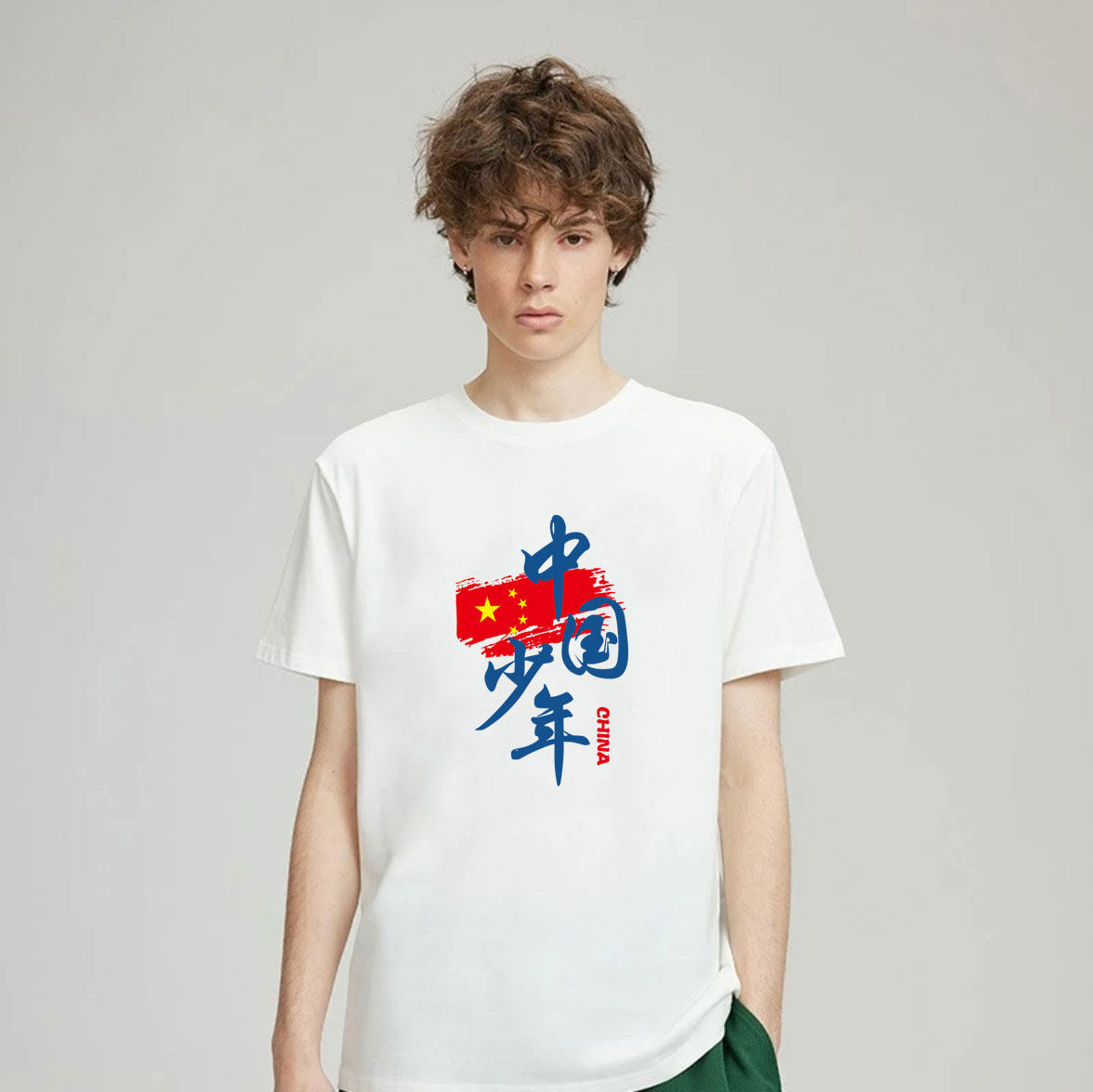 中国风男士短袖圆领宽松打底衫半袖中国少年休闲情侣装大码t恤潮