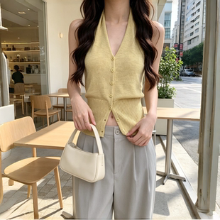 吊带背心女夏外穿美背v领针织衫无袖挂脖上衣女减龄显瘦校园风