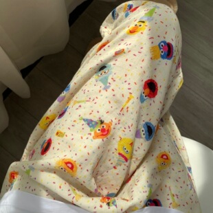 韩版少女芝麻街印花睡裤女长裤夏季新款松紧腰直筒遛弯裤休闲裤子