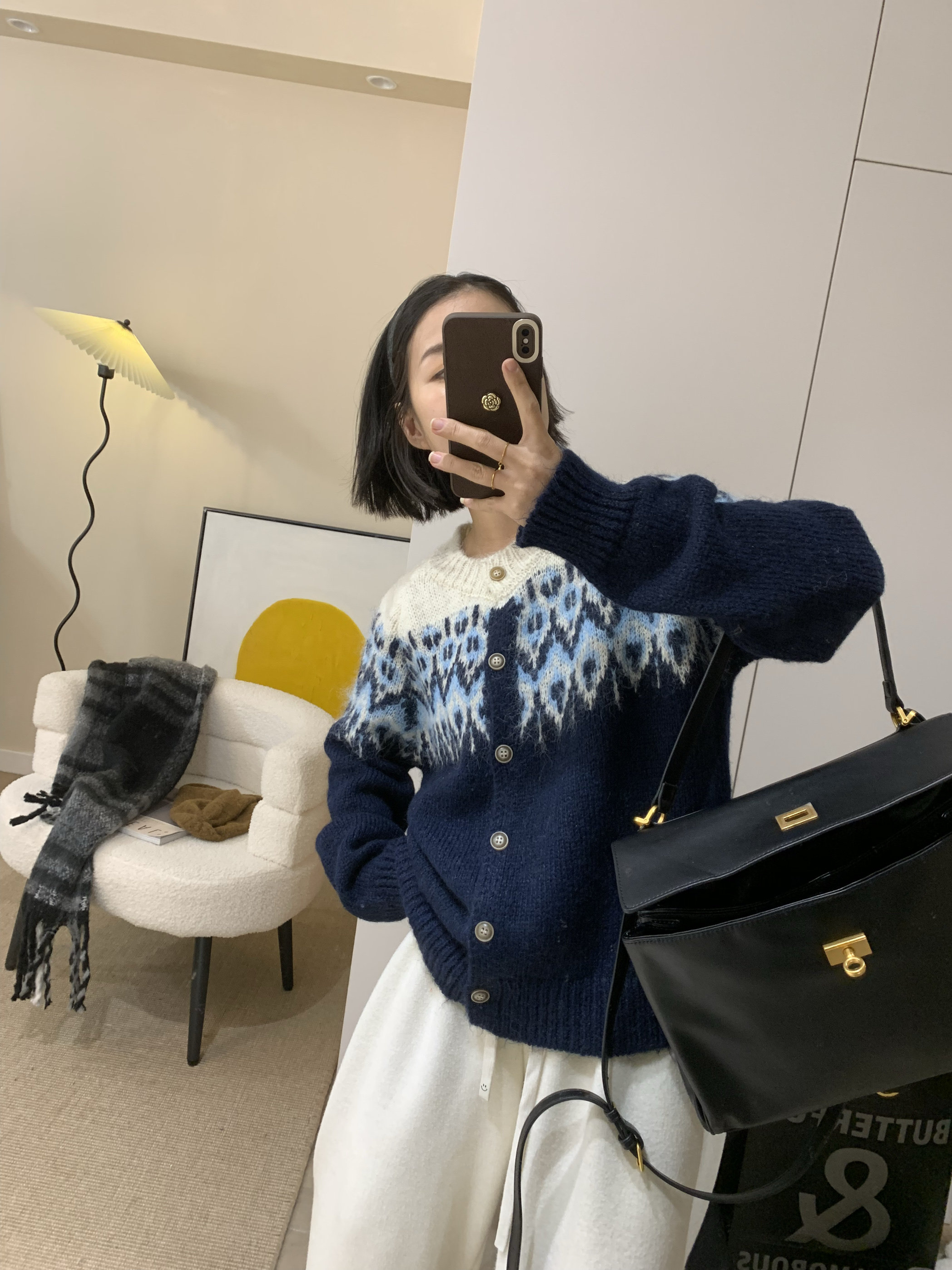 复古费尔岛雪花含羊毛长袖针织衫宽松开衫毛衣外套女秋冬上衣,女装/女士精品,毛衣,淘宝优惠券,粉丝福利购,淘宝优惠卷