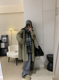 自制小翻领麂皮质感珍珠绒加密加厚针织毛衣开衫大衣外套中长款女