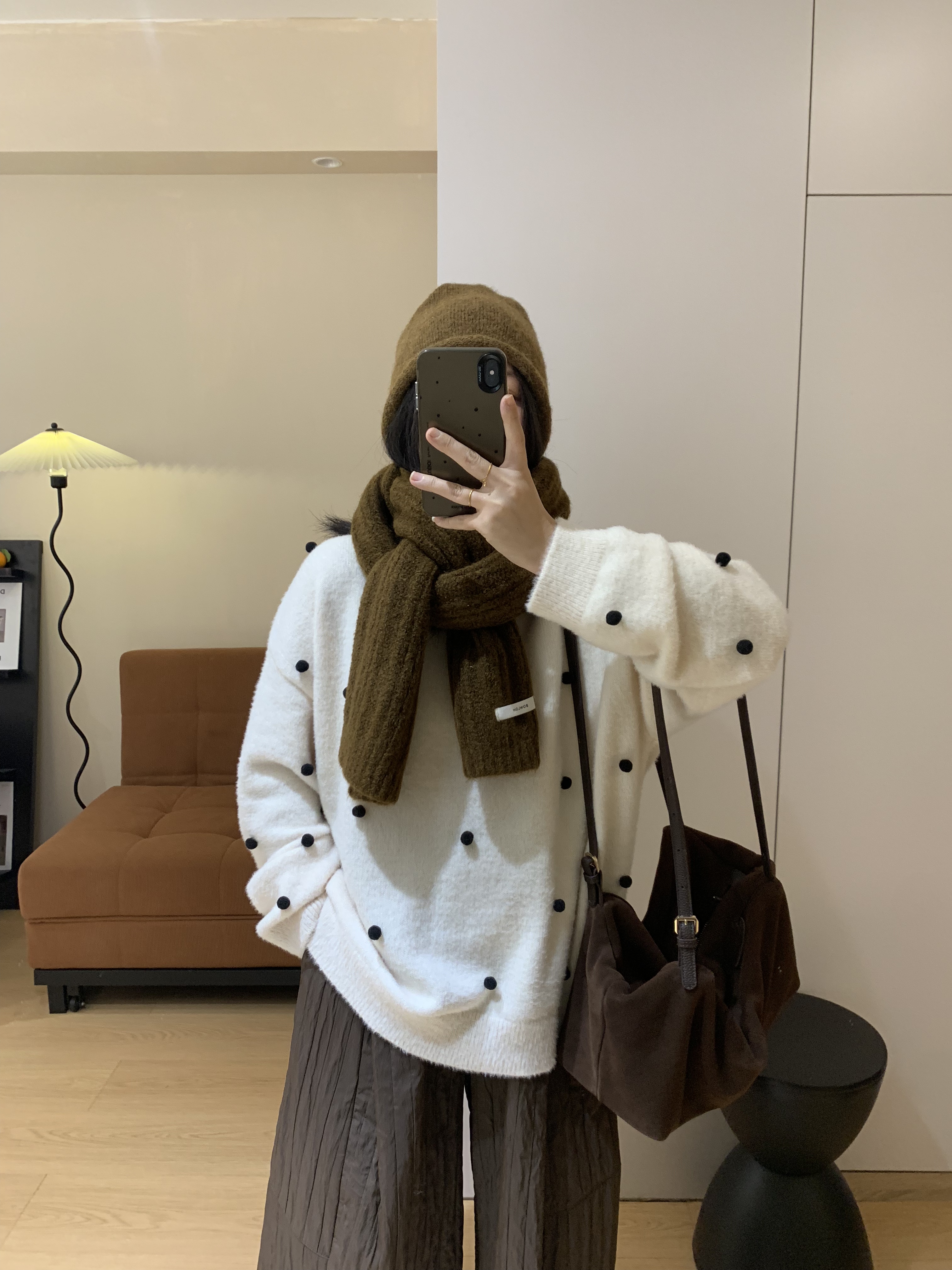 圣诞节复古抗起球立体球球圆领套头毛衣针织秋冬新品女装宽松上衣