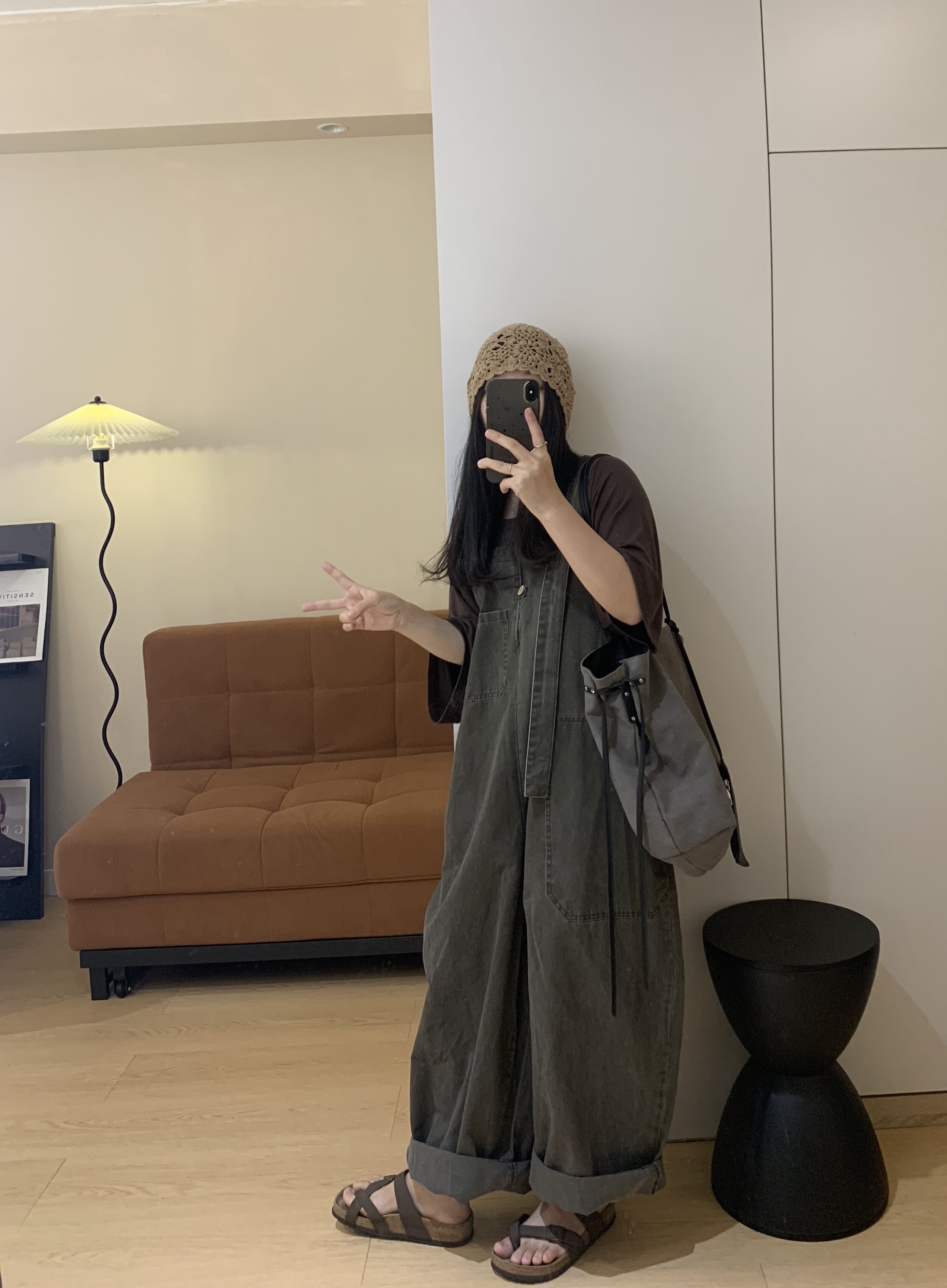 复古日系设计感慵懒宽松背带裤做旧早秋大版女装裤子