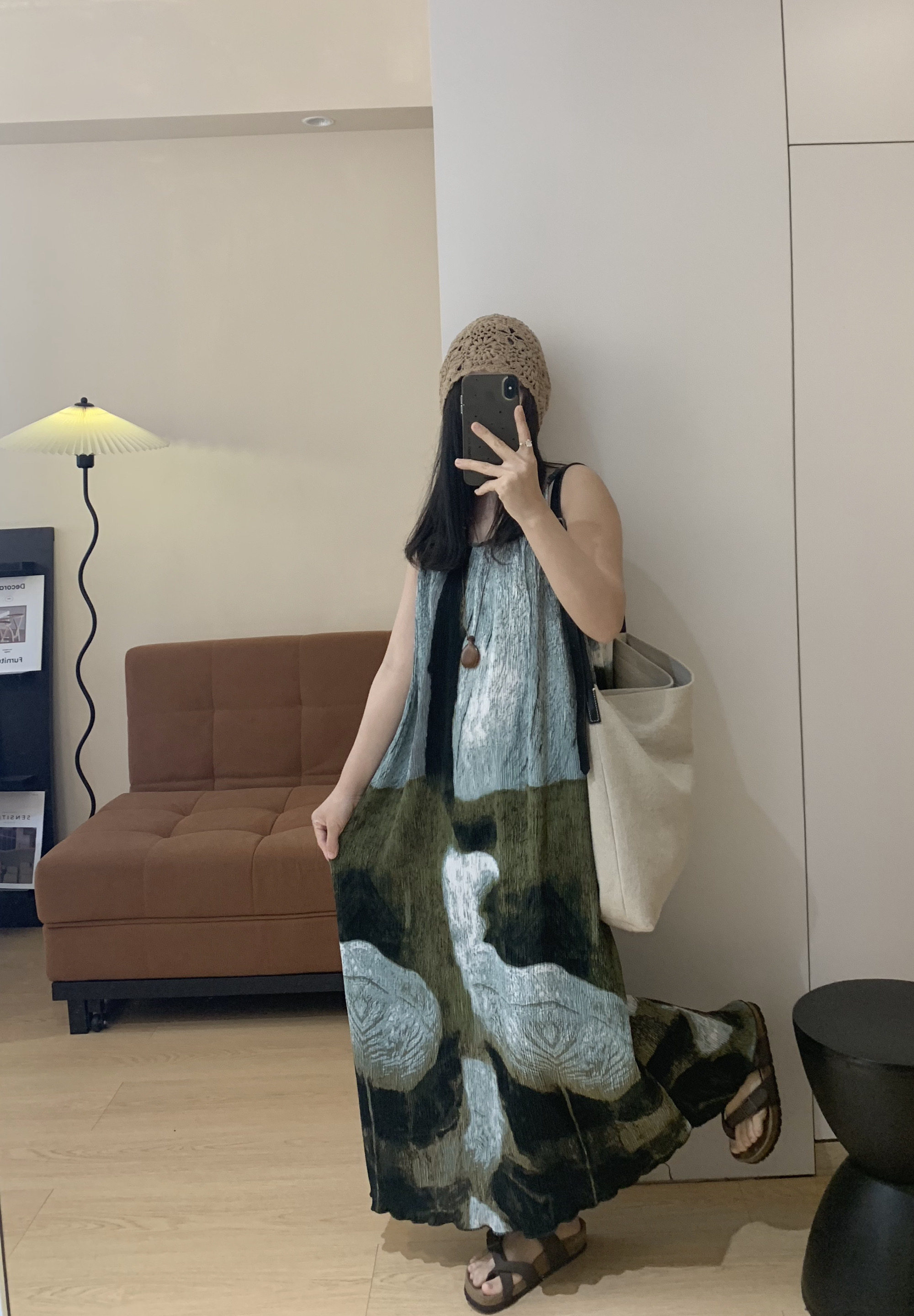复古油画拼色显瘦吊带裙中长款打底裙无袖连衣裙女夏季新款裙子