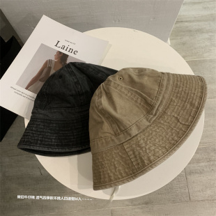 复古做旧牛仔棉四季帽子凹造型可调节抽绳男女通用秃头少女渔夫帽