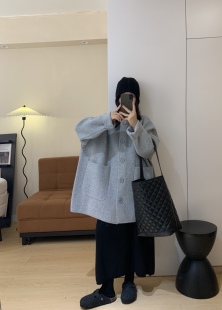 重工加密加厚含羊毛针织开衫毛衣外套大衣秋冬新品上衣女装宽松