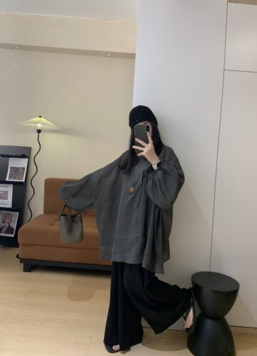 日系复古文艺宽松大码显瘦灯笼袖苎麻T恤上衣女装夏天衬衣防晒衣