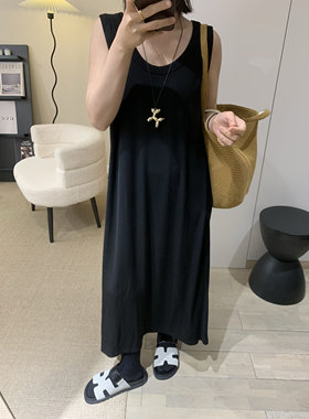 巨舒服春夏新品肌理螺纹无袖背心裙连衣裙中长款打底裙子显瘦宽松