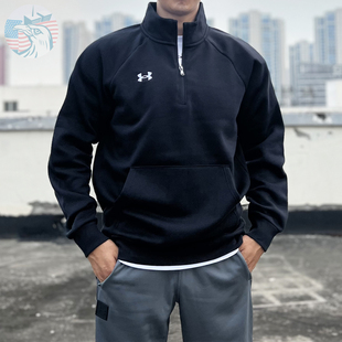 现货UA安德玛Rival秋冬加绒立领1 运动卫衣男1386016 4拉链套头衫
