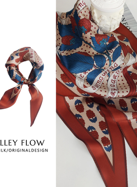 红色红蓝番茄复古春夏twill绑包发带双面真丝菱形三角送礼小丝巾