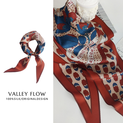 红色红蓝番茄复古春夏twill绑包发带双面真丝菱形三角送礼小丝巾