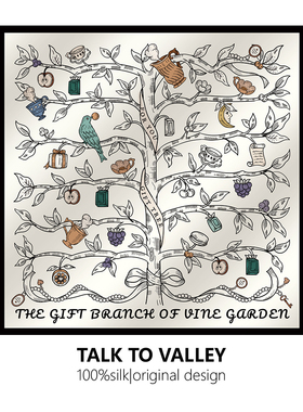 礼物树原创真丝黑白头巾桑蚕丝挂画送礼品双面中大小方巾披肩丝巾