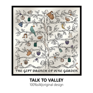 礼物树原创真丝黑白头巾桑蚕丝挂画送礼品双面中大小方巾披肩丝巾